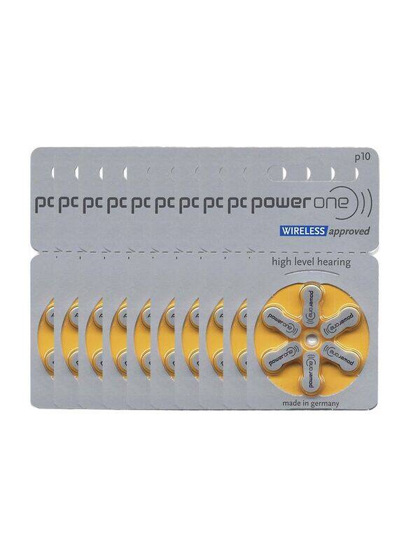 

Powerone Size 10 Zinc Air Hearing Aid Batteries, 60 Pieces, Yellow