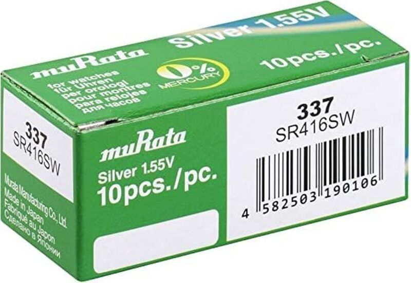 10-Pieces Murata 337 (SR416SW) 1.55V Silver Oxide 0% Hg Mercury Free Battery For Watches