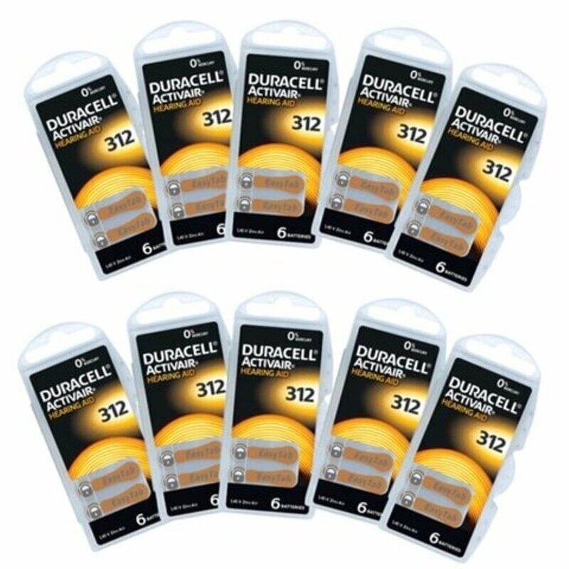 

Duracell Activair Size 312 1.45V Hearing Aid Zinc Air 0% Mercury Batteries, 60 Pieces, Brown