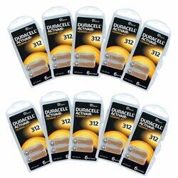 Duracell Activair Size 312 1.45V Hearing Aid Zinc Air 0% Mercury Batteries, 60 Pieces, Brown