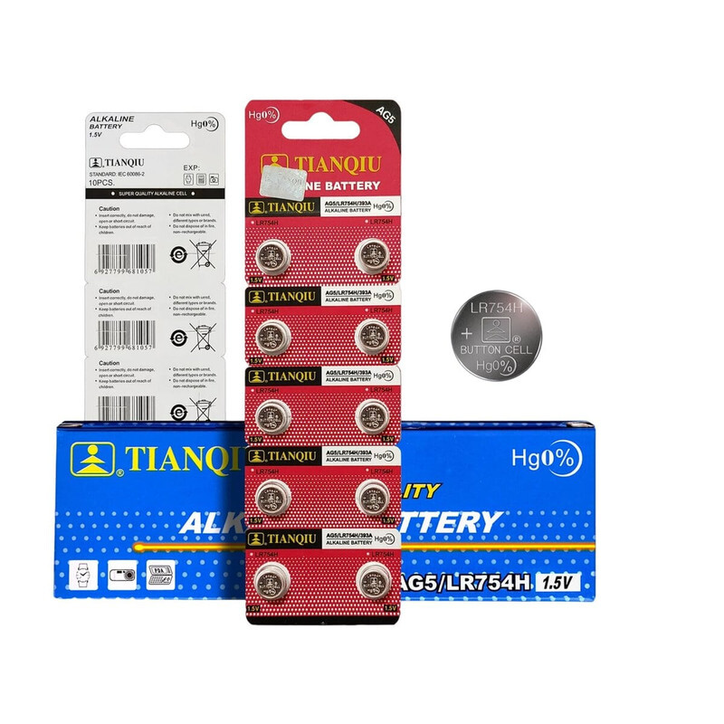 

Tianqiu AG5/ LR754H/ 393A Hg0% 1.5V Alkaline Batteries - 200 Pieces