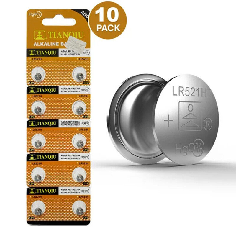 

Tianqiu AG0/ LR521H/ 379A Hg0% 1.5V Alkaline Batteries - 10 Pieces