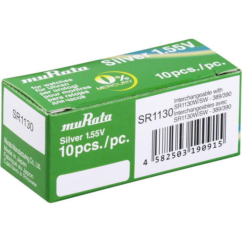 10-Pieces Murata 389/390 (SR1130W/SW) 1.55V Silver Oxide 0% Hg Mercury Free Battery For Watches