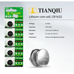 Tianqiu CR1632 Lithium 3V Batteries - 5 Pieces