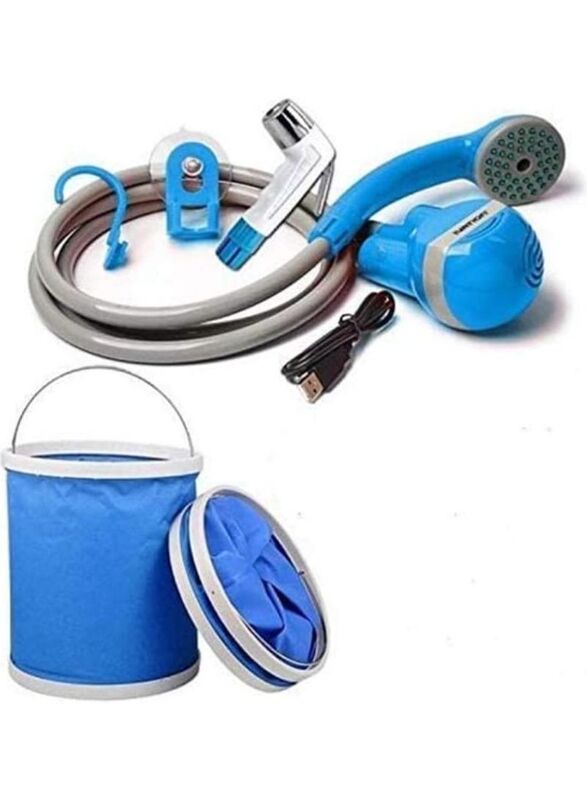 Portable & Rechargeable Camping Multipurpose Shower Sprayer, Grey/Blue