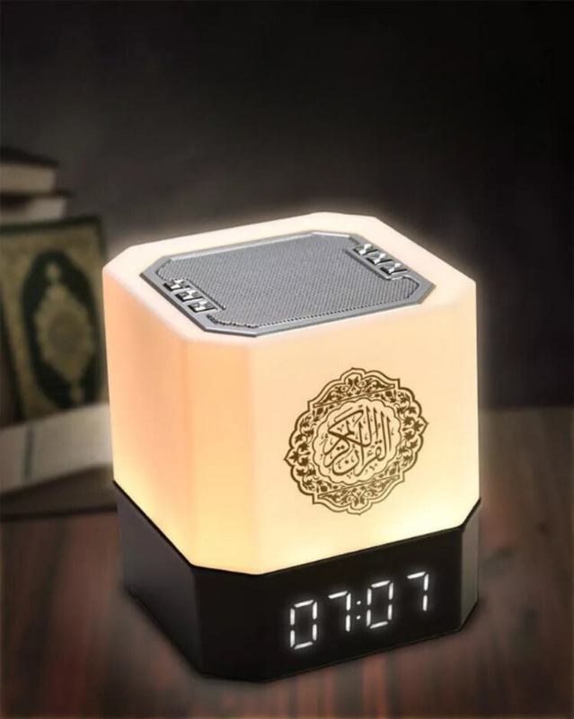 Equantu QB-303 Touch Lamp Azan Clock Qur'an Cube Speaker, Touch/Remote/Bluetooth /Phone Application Control