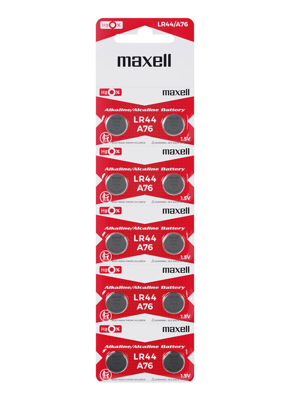 Maxell 10-Pieces (A76) LR44 AG13 Alkaline Button Cell Hg 0% 1.5V Batteries