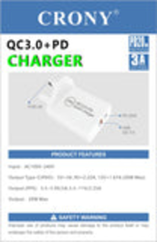 Crony CR-004 PD20W + QC 3.0 Wall Charger, White