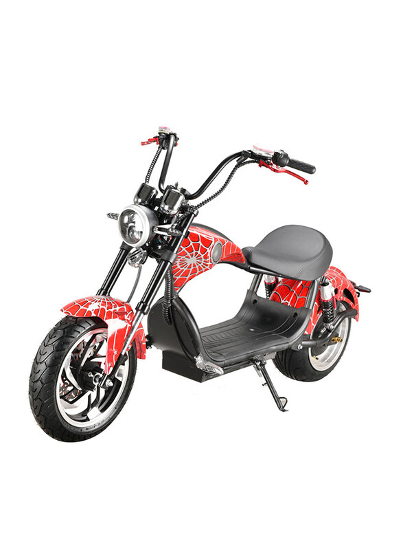 

Crony Harley Electrocar Car With BT Speaker 65KM/H Citycoco Fat Tire Spider Electric Motorcycle, X1, Red