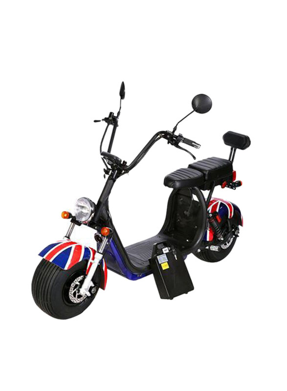 

Crony Harley 2 Seat Big Tires with BT 1000w 60Km/H High Power 2 Wheels USA Flag Electric Scooter Motorcycle, Small, Blue