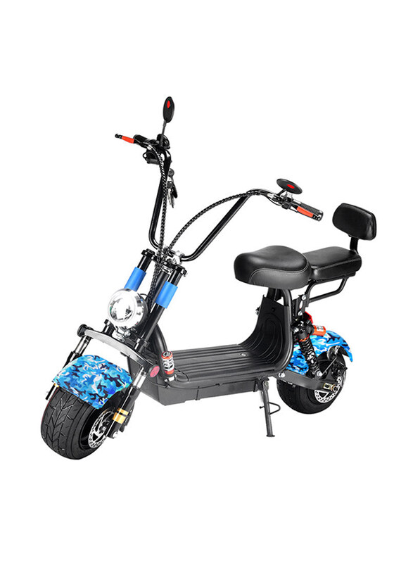 

Crony Harley 2 Seat Big Tires with BT 1000w 60Km/H High Power 2 Wheels Electric Scooter Motorcycle, Small, Blue