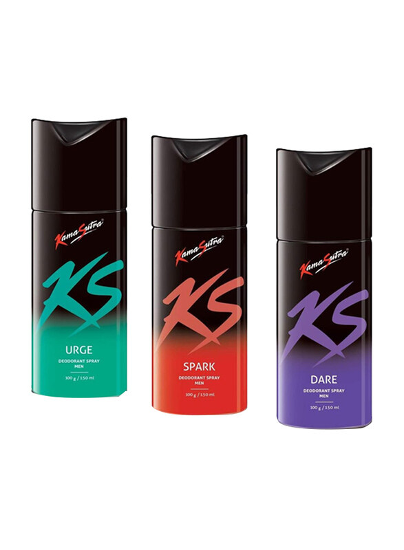 

Kama Sutra Men's Body Spray Urge-Spark-Dare, 3 x 150ml, Multicolour