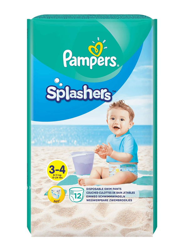Pampers Splashers Disposable Swimming Trunks, Size 3-4, 6-11 kg, 12 Count