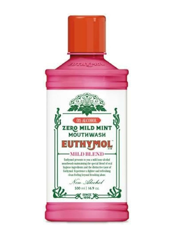 Euthymol 0% Alcohol Zero Mild Mint Mouthwash, 500ml