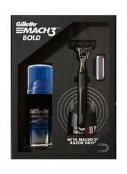 Gillette Bold Gift Stylish Bold Razor + 1 Cartridge Mach3 Gel + Magnetic Razor Dock, 4 Pieces, Multicolour