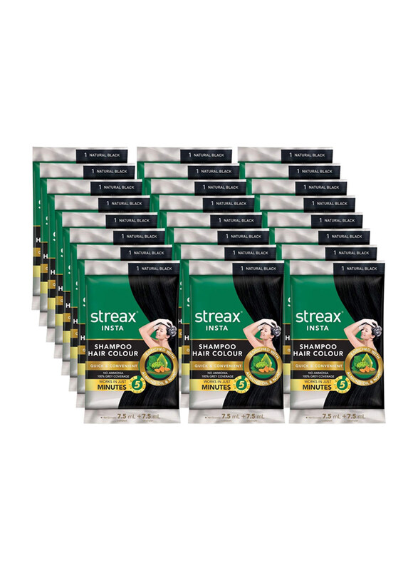 

Streax Insta Hair Colour Shampoo, 24 x 15ml, Natural Black