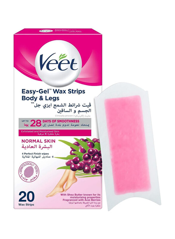 

Veet Professional Hair Removal Easy-Gel Legs & Body Wax Strips With Shea Butter For Normal Skin, 20 Strips
