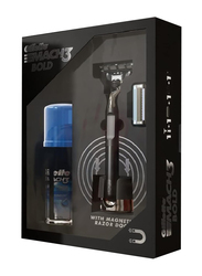 Gillette Bold Gift Stylish Bold Razor + 1 Cartridge Mach3 Gel + Magnetic Razor Dock, 4 Pieces, Multicolour