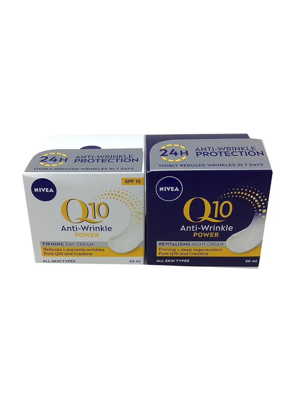 Nivea Q10 Power Spf 15 Anti-Wrinkle Face Day & Night Cream, 2 x 50ml