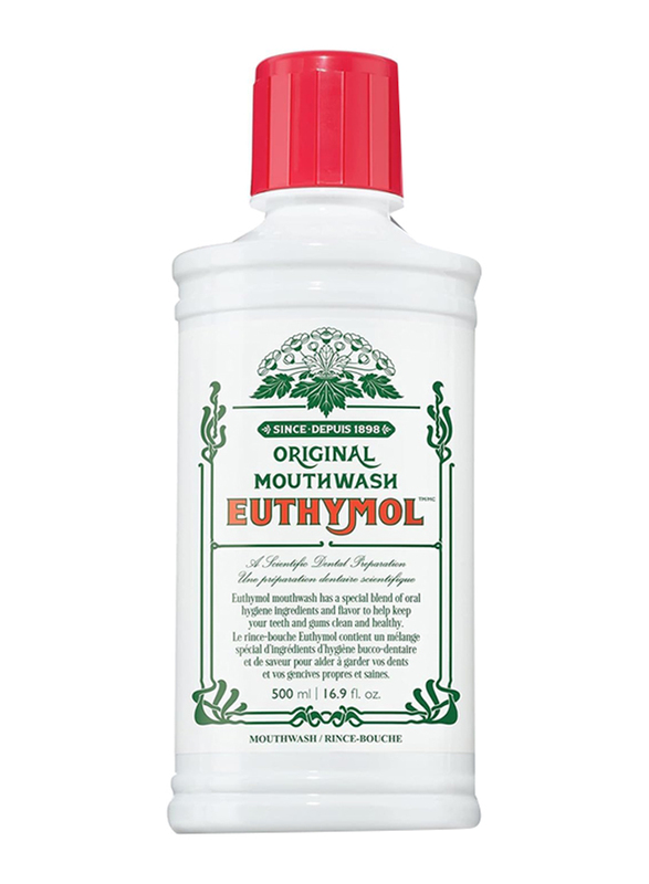 Euthymol Natural Oral Rinse Liquid with Menthol, Pink Jelly Original Mouthwash for Treating Bad Breath, 500ml