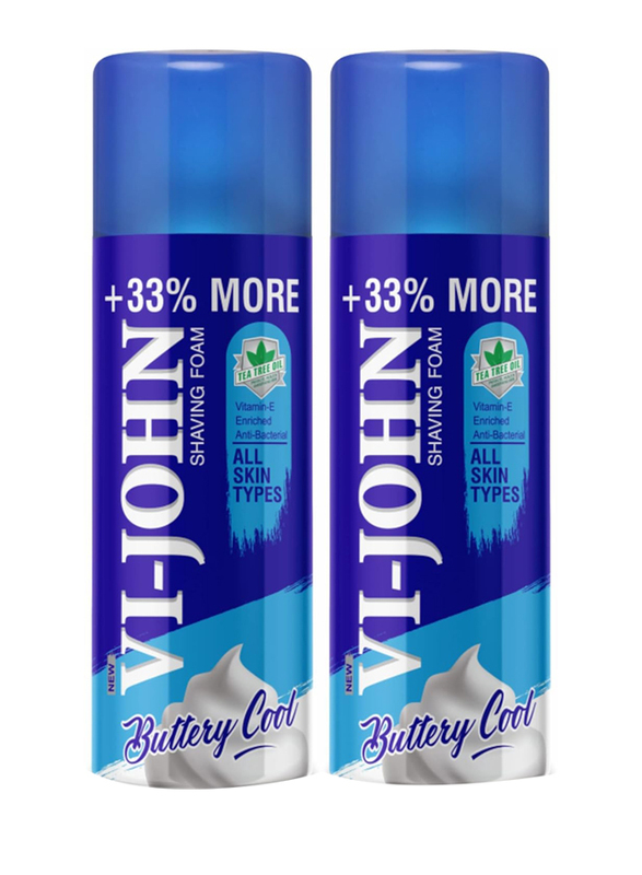 Vi-John Shave Foam For Men All Skin Type Enriched with Antibacterial Tea Tree Oil & Vitamin E, 2 x 400g