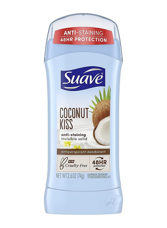 Suave Deodorant 2.6 Ounce 24Hr Coconut Kiss Invisible Solid, 2 x 76ml