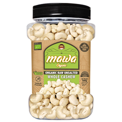 MAWA Organic Raw Unsalted Whole Cashew 500g (Plastic Jar)