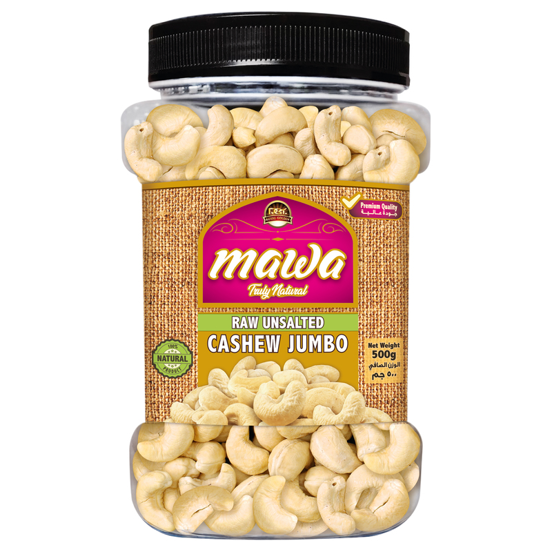 MAWA Raw Unsalted Cashew Jumbo-W240 500g (Plastic Jar)
