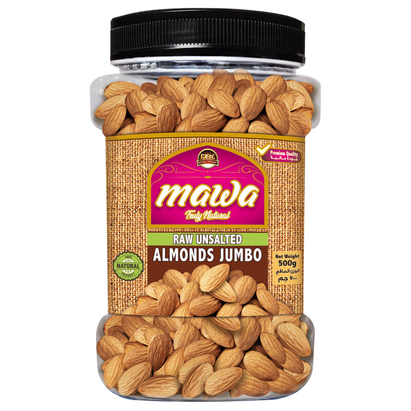 MAWA Raw Unsalted Almonds Jumbo 500g (Plastic Jar)