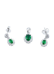 Vibez Jewelz 2-Piece 925 Sterling Silver Gift Set for Women with Cubic Zirconia Stone, Green/Silver