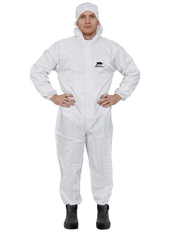 Rhinomotive Safety Reusable Coverrall Protective Suit With Protects Against Spray Paint Solvents & Dust, R1314, White, Extra Large