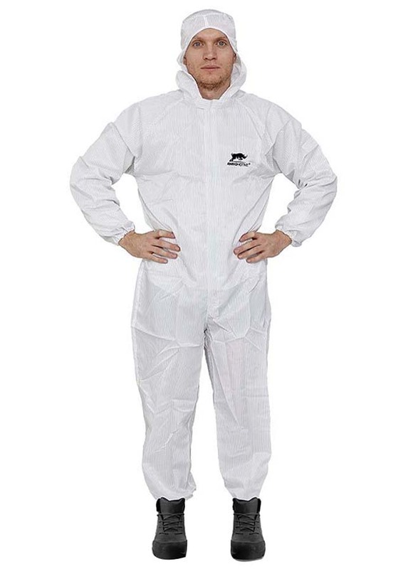 Rhinomotive Safety Reusable Coverrall 2 Protective Suit With Protects Against Spray Paint Solvents & Dust, R1315, White, Extra Large