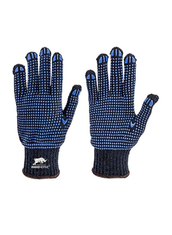 Rhinomotive Safety Gloves with Heavy Duty Double-Sided Rubber Dots, R1304, Blue, Size 9