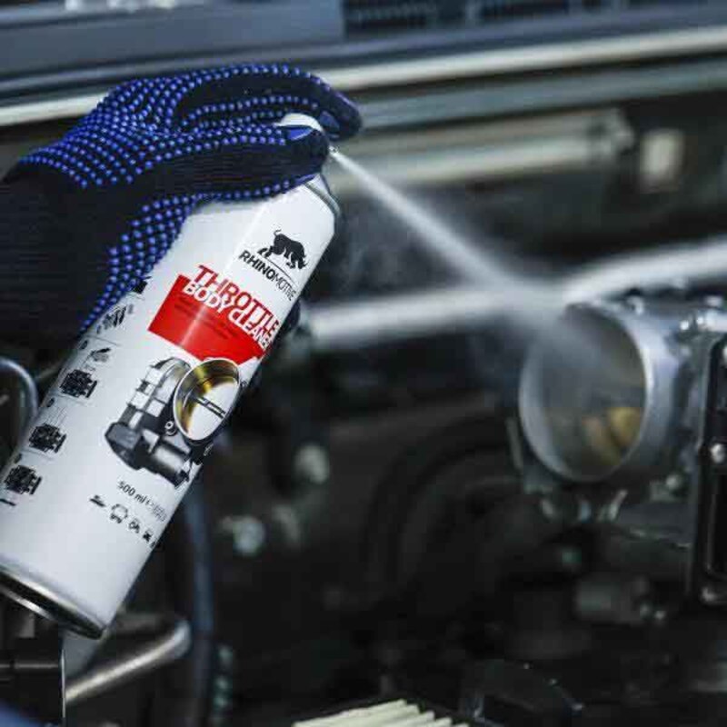 Rhinomotive 500ml Car Throttle Body Cleaner Auto Treatment Engine Performance, Removes Dirt/ Deposits/Resin/Oil, White