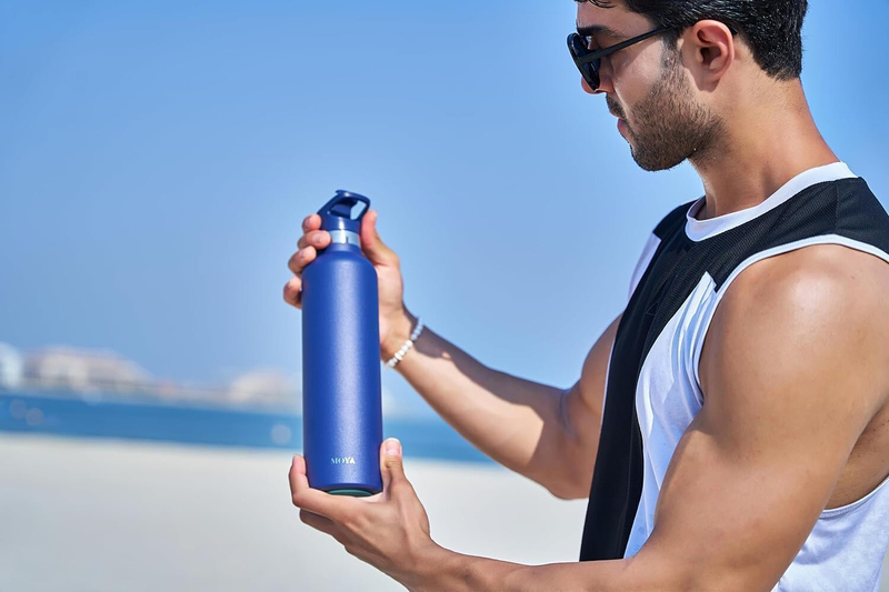 Moya 1 Ltr "Coral Reef" Insulated Sustainable Water Bottle with Spout Lid, Navy Blue