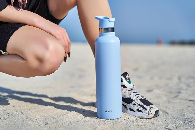 Moya 1 Ltr "Coral Reef" Insulated Sustainable Water Bottle with Spout Lid, Powder Blue