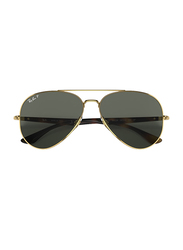 Ray-Ban Polarized Full Rim Arista Gold Medium Polarized Pilot Arista Gold Unisex Sunglasses, Green Lens, RB3675, 58/14/135