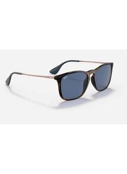 Ray-Ban Chris Full-Rim Square Polished Havana Sunglasses Unisex, Blue Lens, RB4187 6390/80, 54/18/145