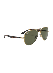 Ray-Ban Polarized Full Rim Arista Gold Medium Polarized Pilot Arista Gold Unisex Sunglasses, Green Lens, RB3675, 58/14/135