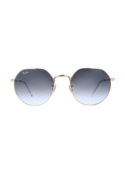 Ray-Ban Full Rim Jack Round Arista Gold Unisex Sunglasses, Blue Lens, RB3565, 53/20/145