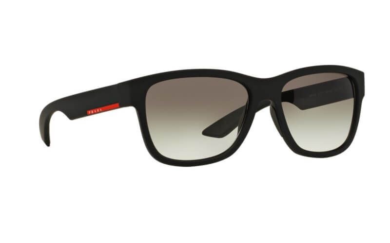 PRADA Rectangle Black Rubber Sunglasses-SPS03Q DG0-0A7 57