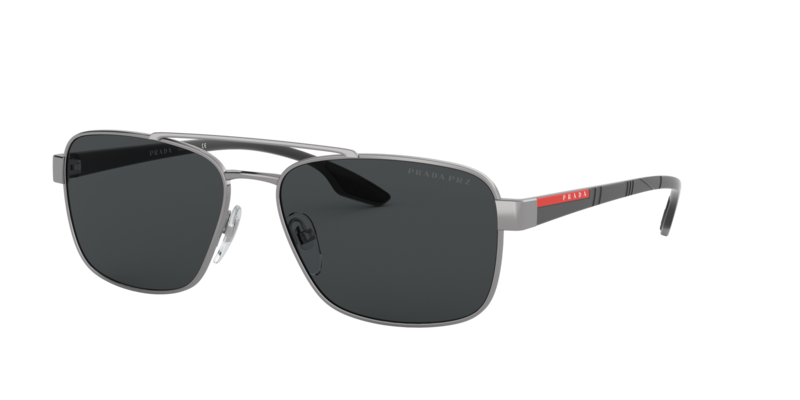 

PRADA LINEA ROSSA PRADA Rectangle Gunmetal Sunglasses SPS 51U 5AV-5Z1 62