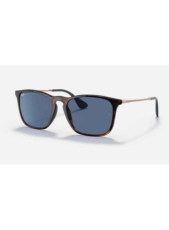 Ray-Ban Chris Full-Rim Square Polished Havana Sunglasses Unisex, Blue Lens, RB4187 6390/80, 54/18/145