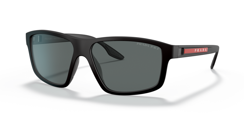PRADA Rectangle Black Rubber Sunglasses-SPS02X DG002G 60