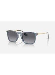 Ray-Ban Chris Polarized Full-Rim Square Polished Transparent Blue Sunglasses Unisex, Grey Lens, RB4187 6592/T3, 54/18/145