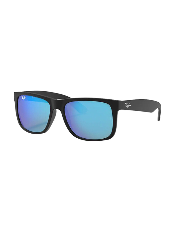 Ray-Ban Full Rim Justin Square Matte Black Unisex Sunglasses, Mirrored Blue Lens, RB4165, 54/16/145