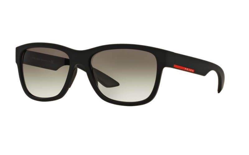 PRADA Rectangle Black Rubber Sunglasses-SPS03Q DG0-0A7 57