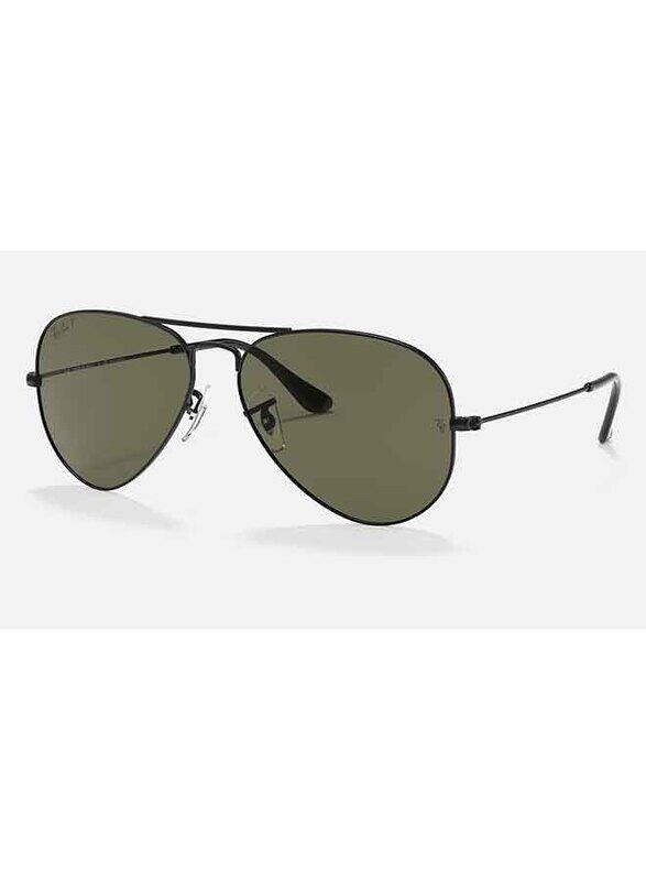 

Ray-Ban Polarized Full-Rim Aviator Matte Black Sunglasses Unisex, Green Lens, RB3025 W3361, 58/14/135