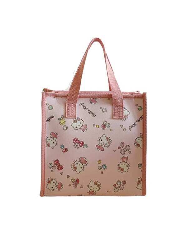 

SANRIO Hello Kitty Tote Bag Dark Pink Cute Reusable Shopping Handbag with Red Handles, Lightweight & Eco-Friendly