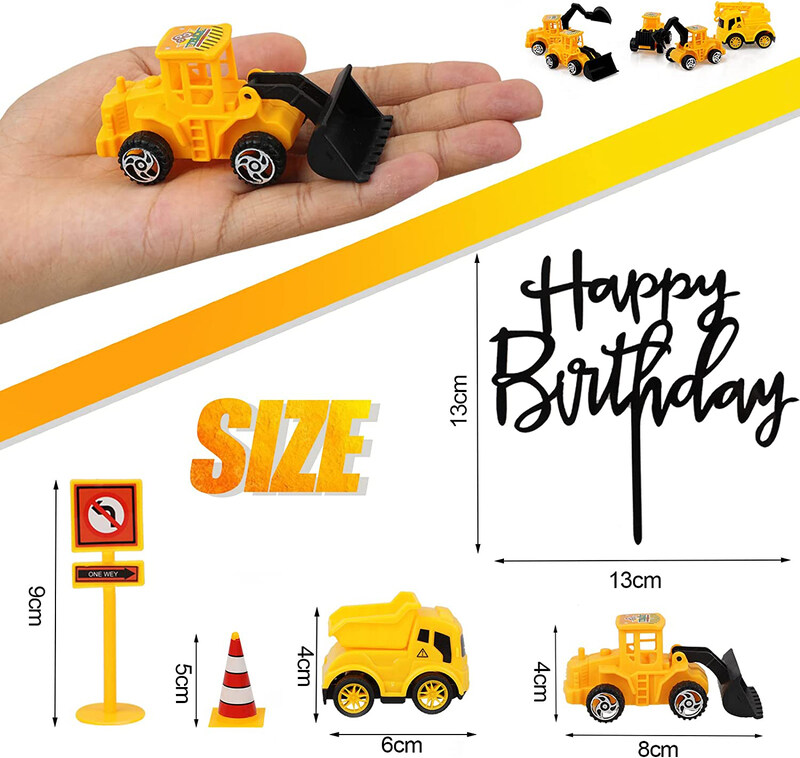 

Lihejy Construction Truck Topper for Birthday Party Cake, 16 Pieces, Multicolour